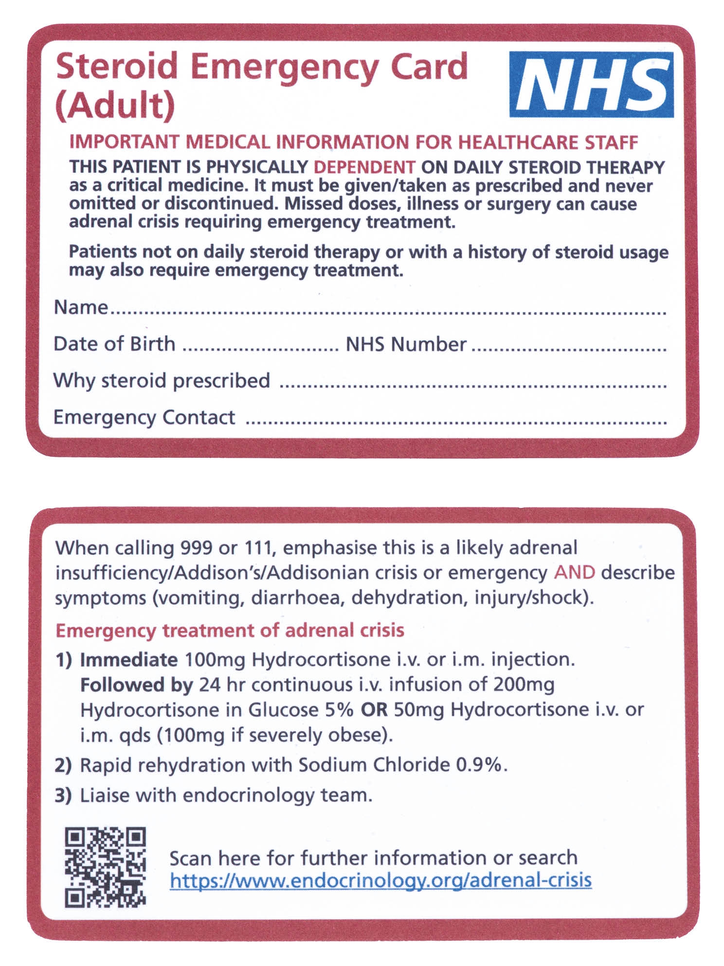 NHS Steroid Emergency Card
