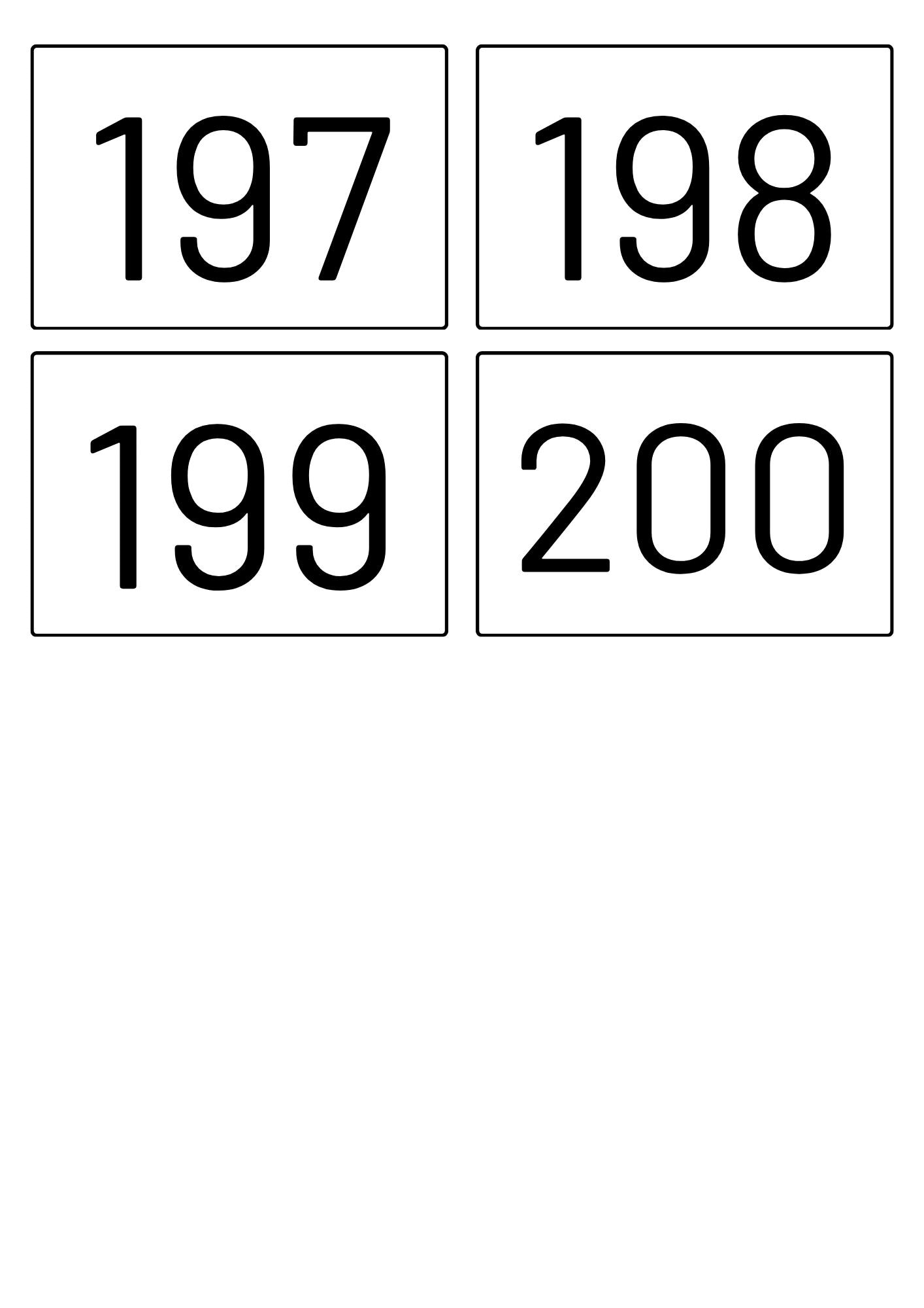 number cards 100 200 printable