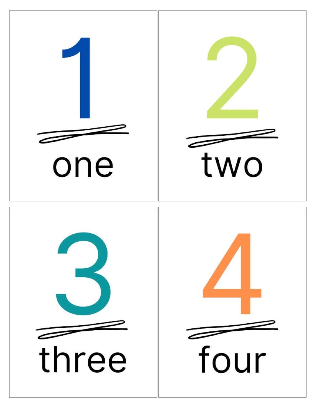 number word flash cards printable