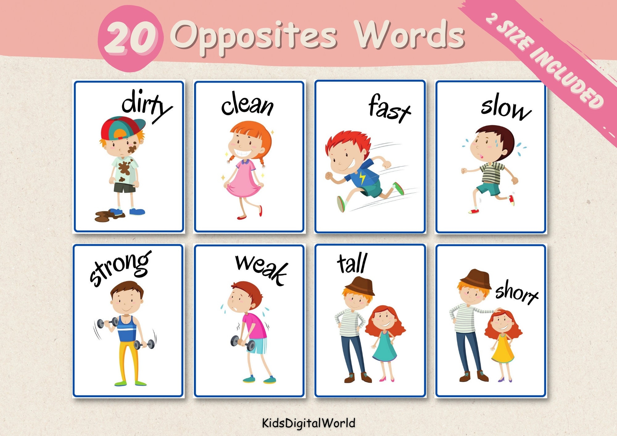 Opposites Flashcards For Kids 20 Opposites Words Printable 