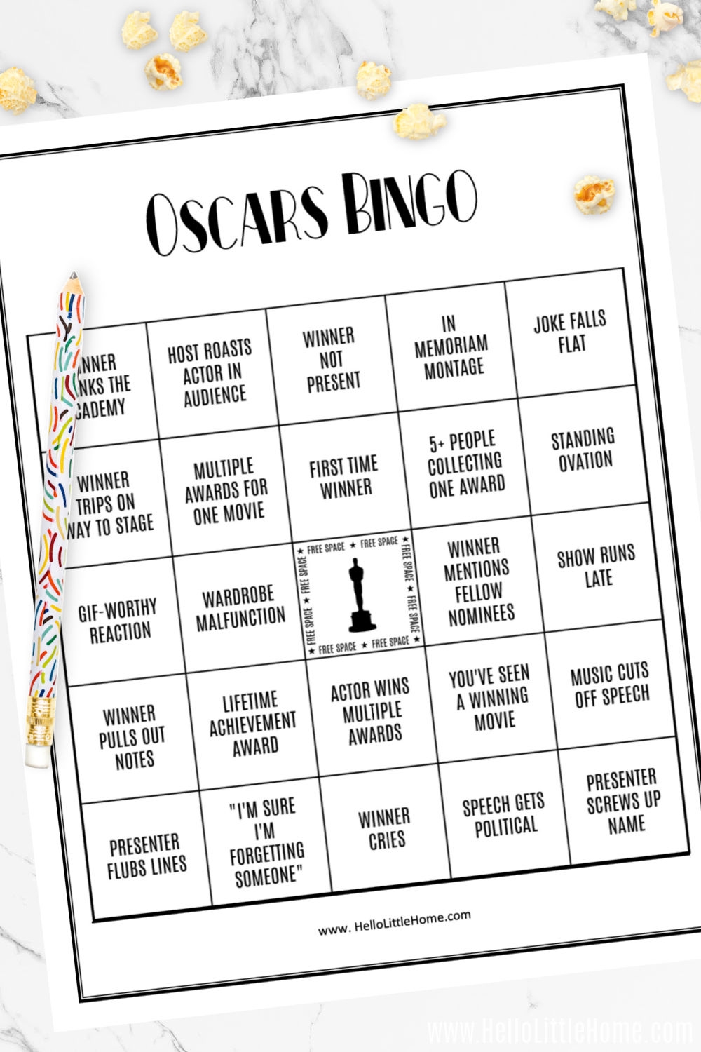 Oscars Bingo Cards Free Printable Hello Little Home