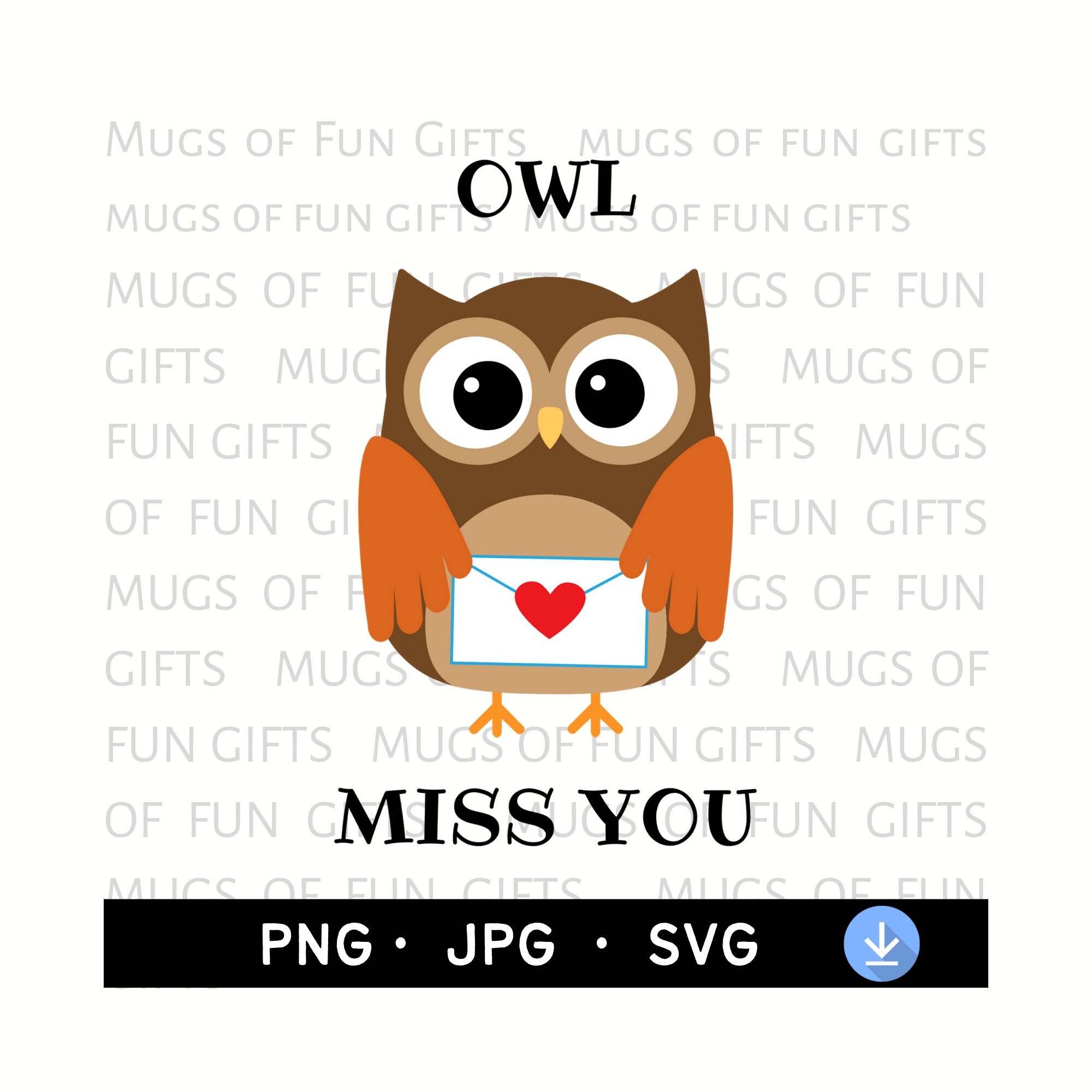 Owl Miss You Printable 5x7 Notecard Design Digital Download