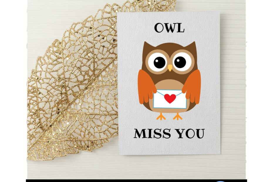 Owl Miss You Printable 5x7 Notecard Design Digital Download
