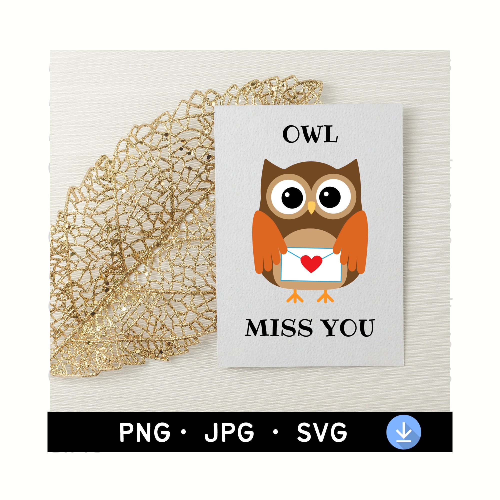 Owl Miss You Printable 5x7 Notecard Design Digital Download