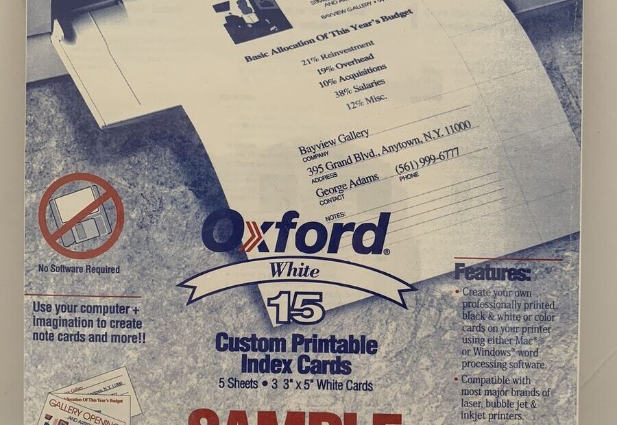 Oxford White 15 Custom Printable Index Cards Sample Pack SEALED