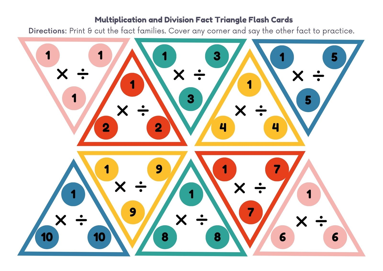 multiplication triangle flash cards printable
