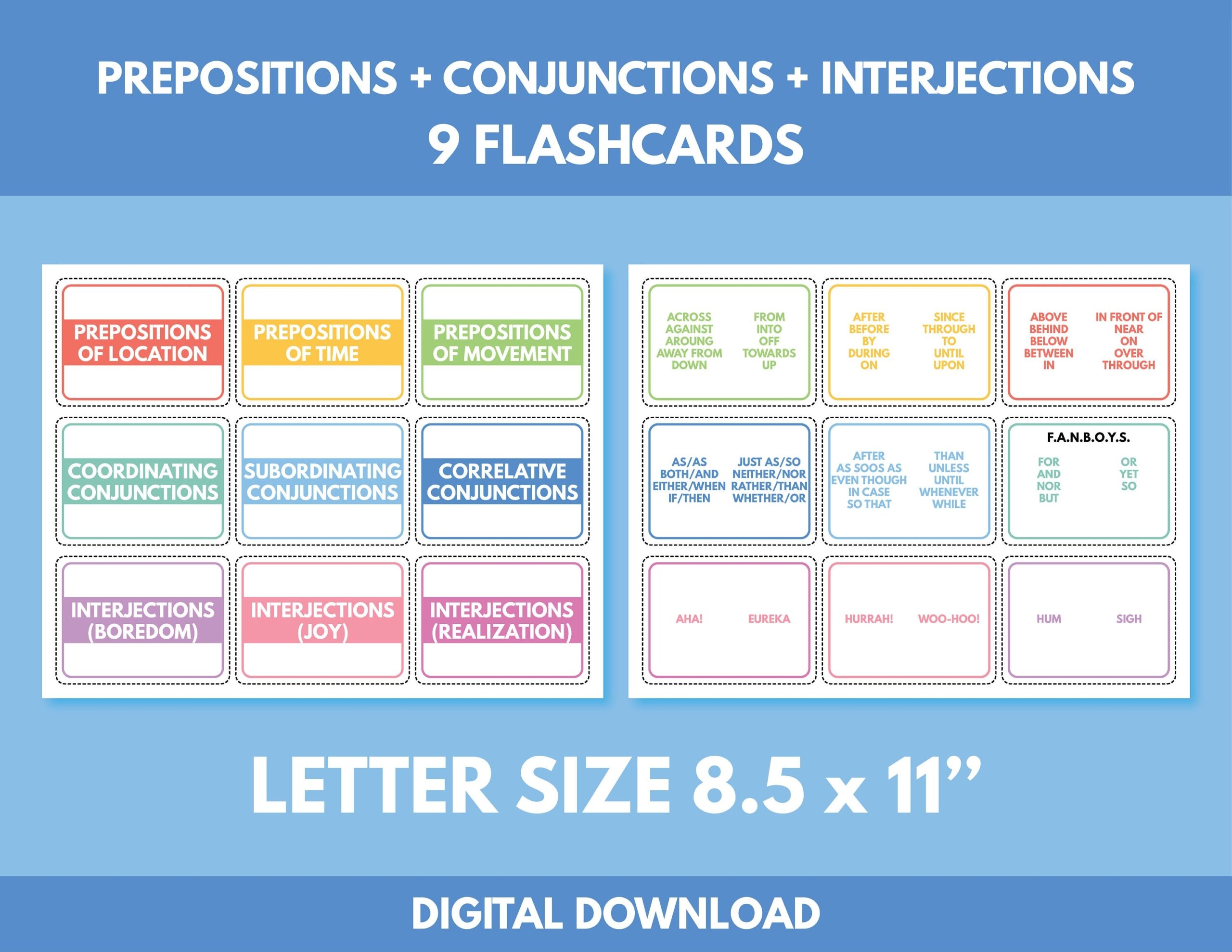 PARTS Of SPEECH FLASHCARDS For Kids 58 Flash Cards English Grammar Montessori Flashcards Printable Instant Download Digital Download Etsy New Zealand