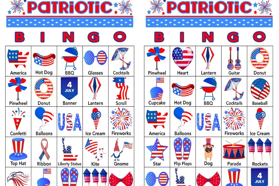 Patriotic Bingo Cards Printable Bingo 100 Cards 4th Of July Party Idea Memorial Day Red White Blue Senior Citizen Activity Kids Game Etsy