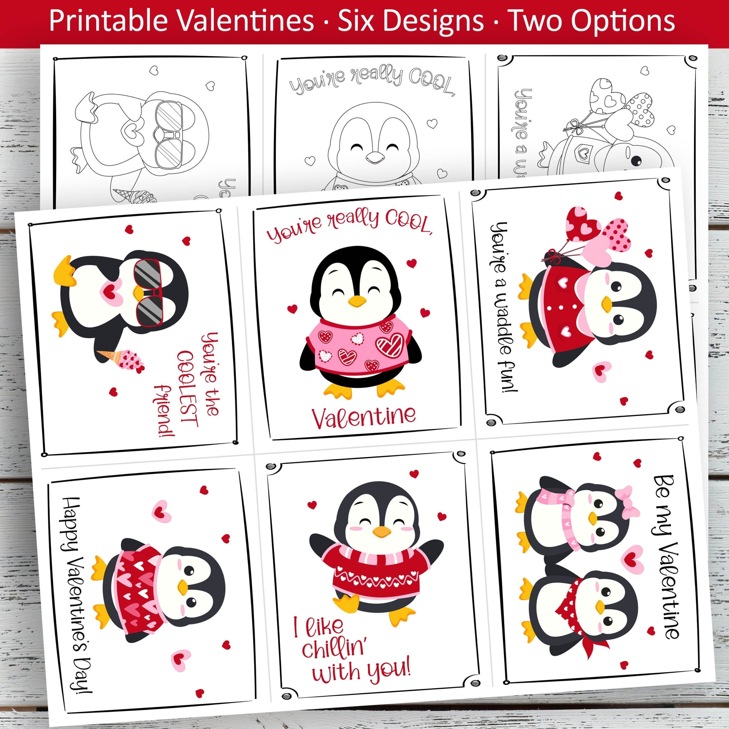penguin valentine cards printable