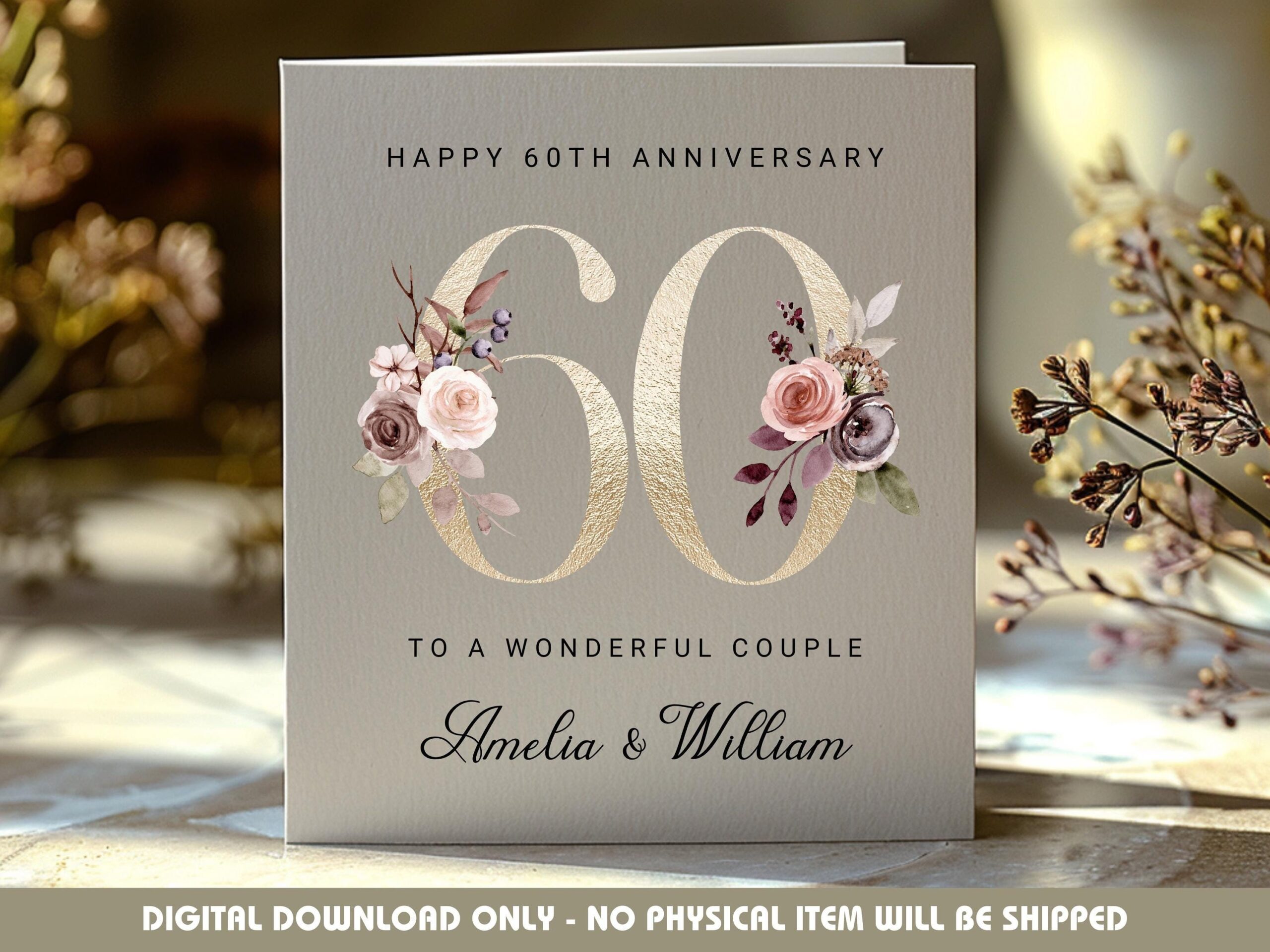 Personalised Printable 50th Anniversary Card Wishing Couple Happy 60th Anniversary Happy Wedding Anniversary Gold Theme Card Custom ACC8 Etsy