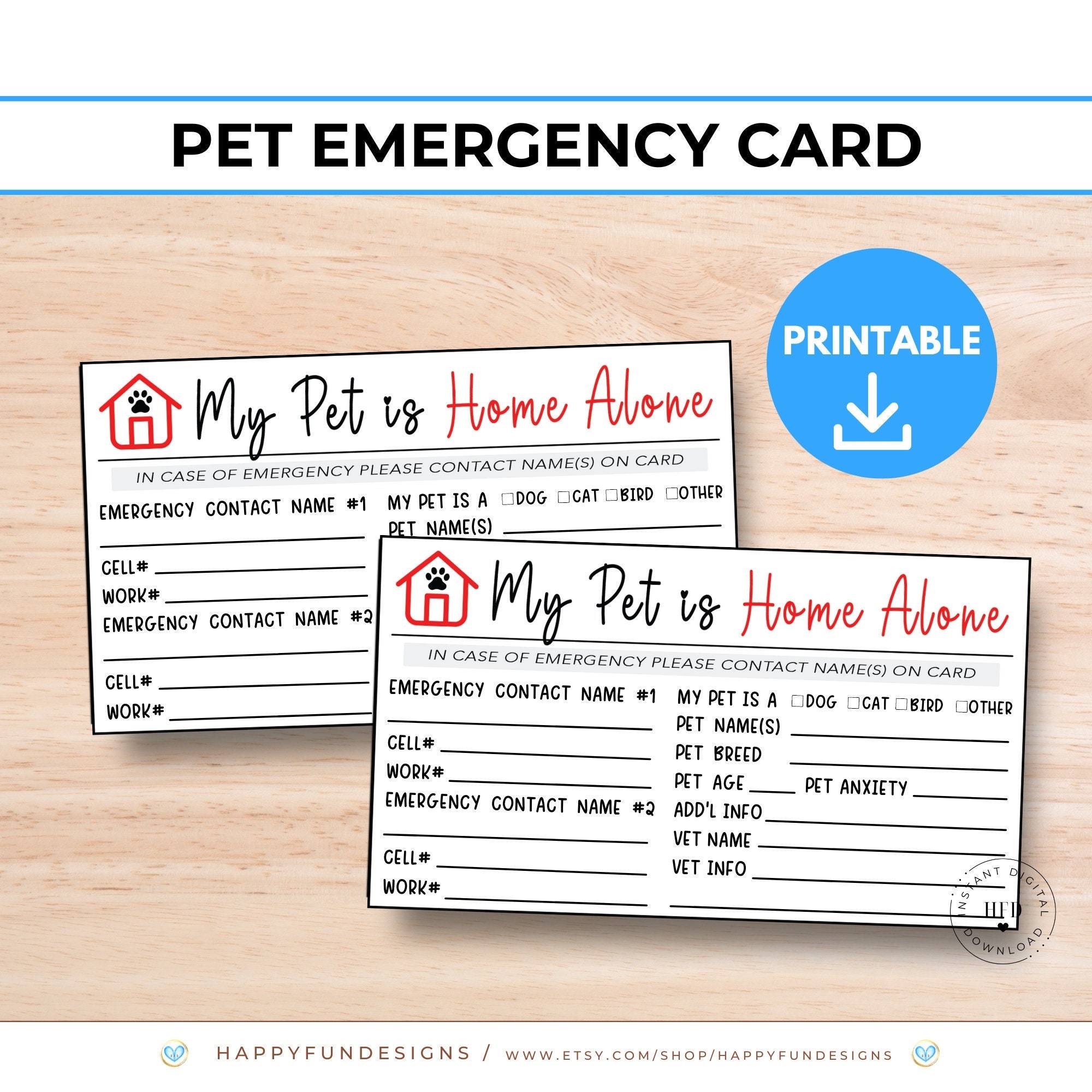 Pet Emergency Card Printable In Case Of Emergency Contact Card 