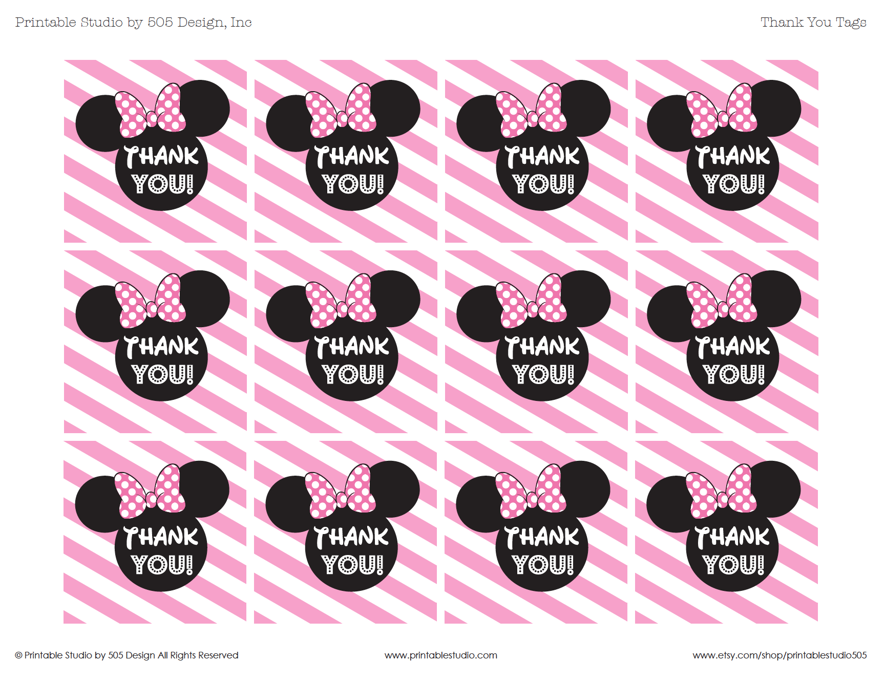 Pink Minnie Mouse Thank You Tags