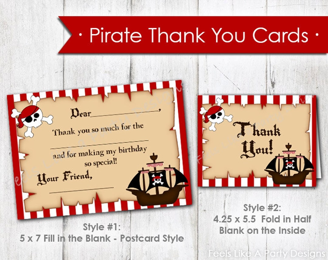 Pirate Thank You Cards Instant Download Pirate Party Printables Pirate Party Favors Pirate Party Etsy