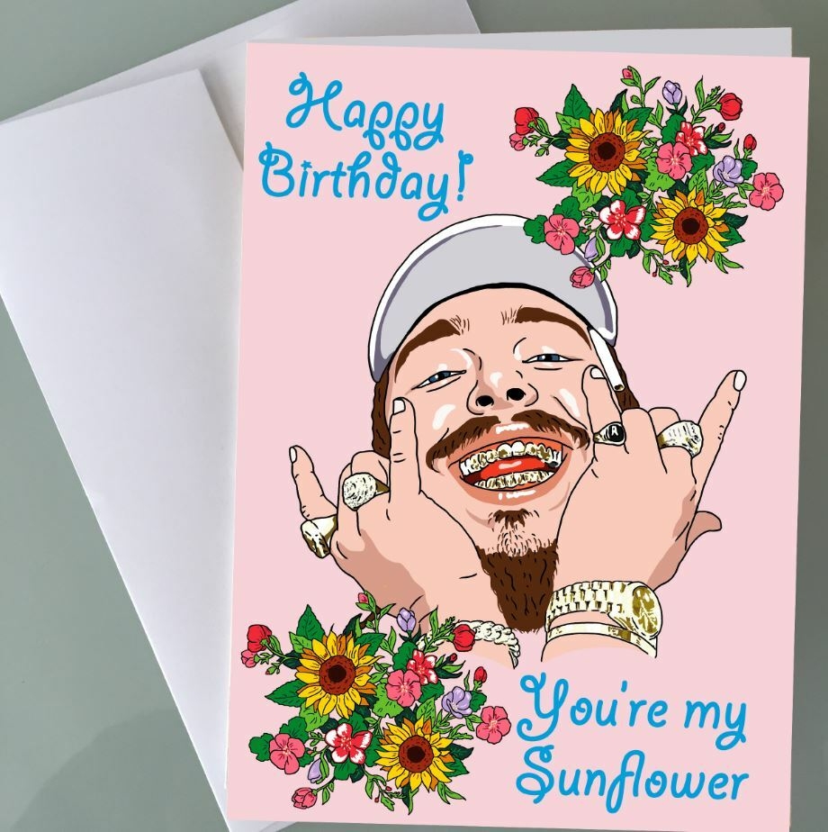 Post Malone Sunflower Birthday Card Funny Birthday Card Hip Hop Fan Art Happy