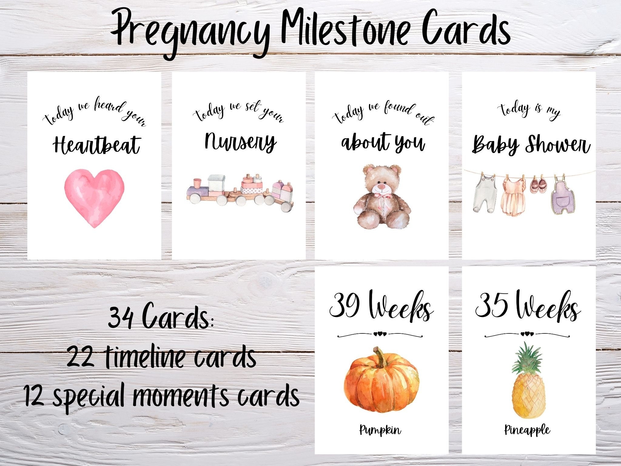 Pregnancy Milestone Cards Watercolor Pregnancy Journal Cards 