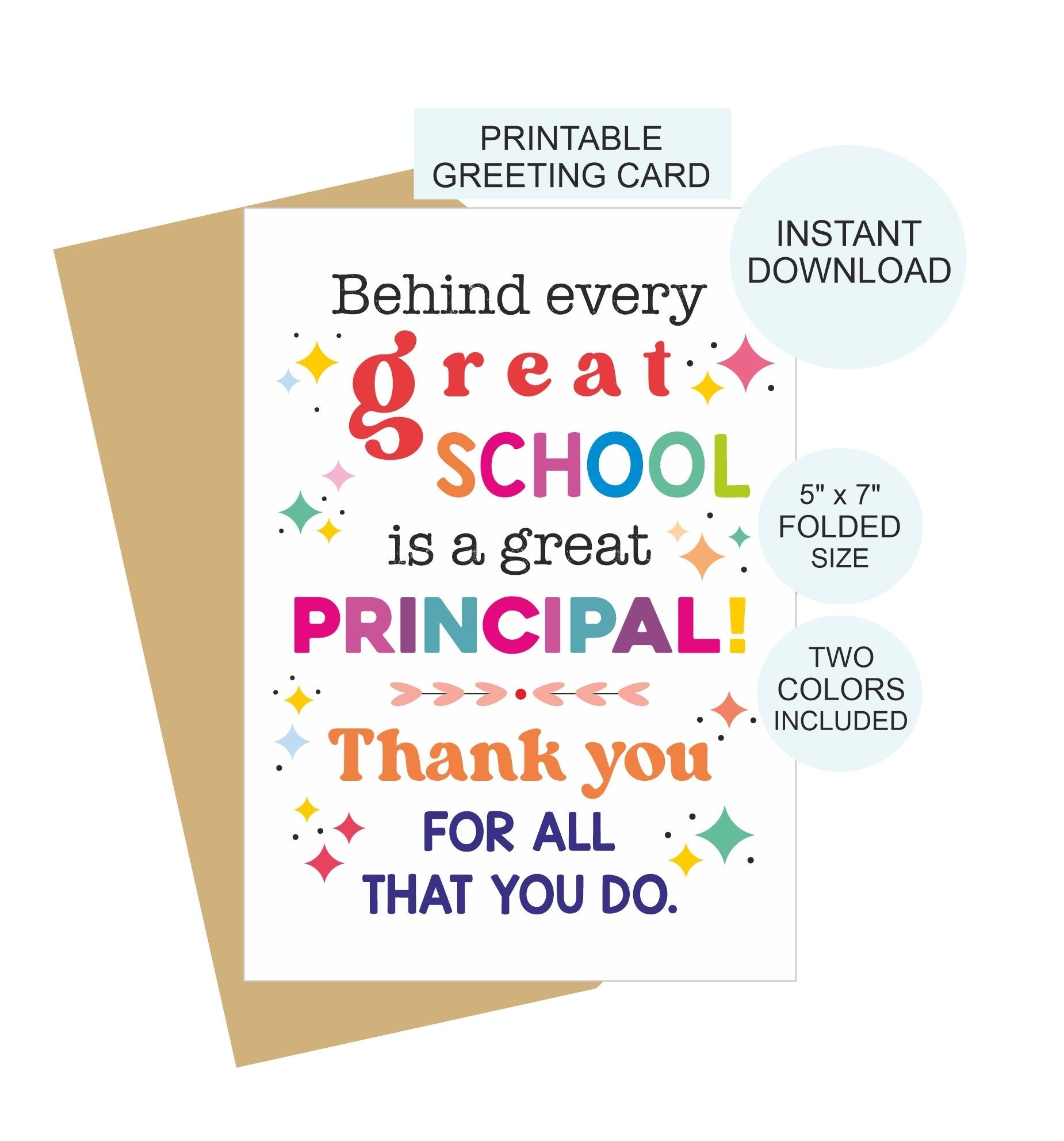 Principal Day Card Printable School Principal Day Card Principal Card Principal Appreciation Card Principal Thank You Card 2 COLORS Etsy