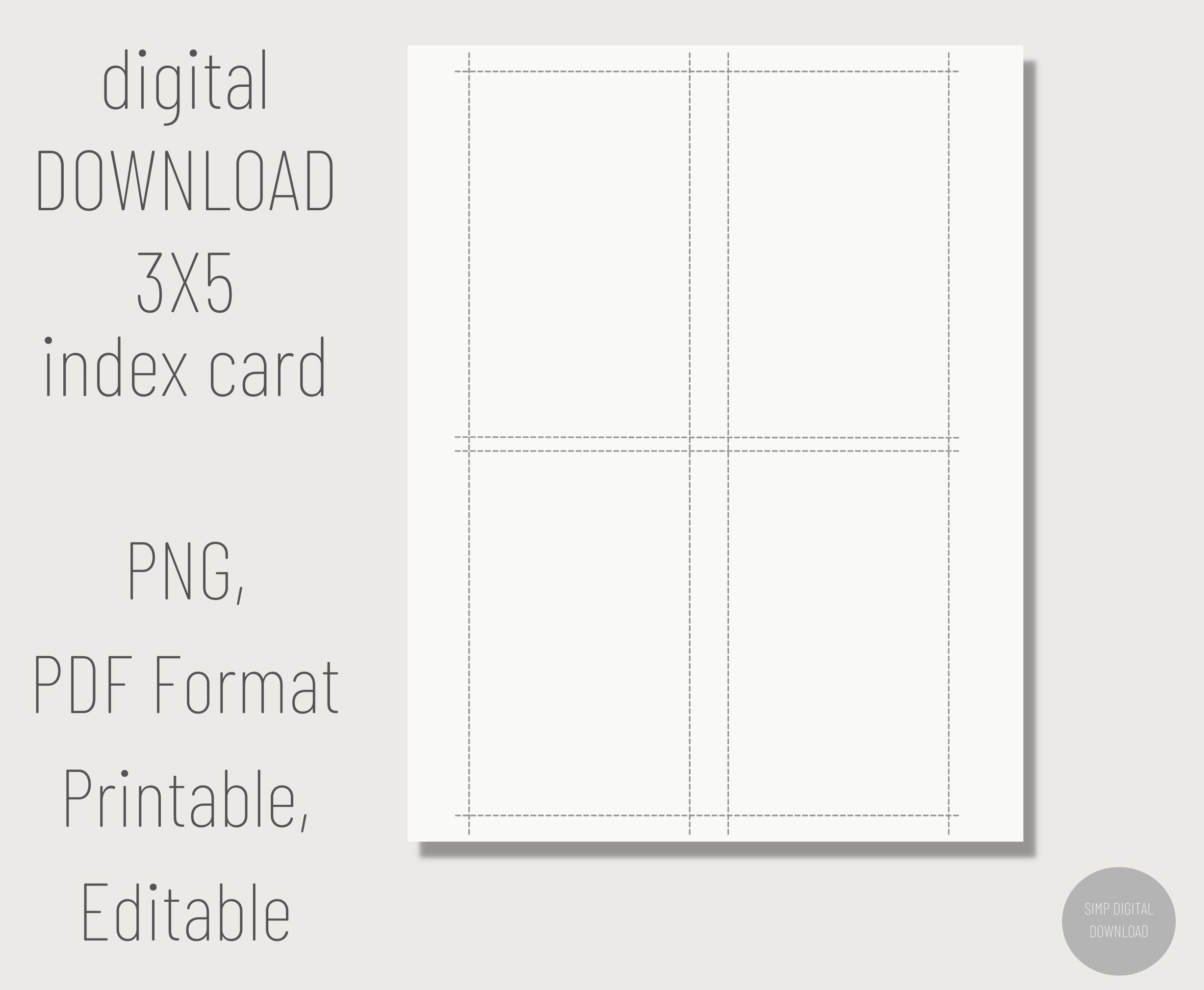 Printable 3x5 Index Card Digital Index Card Printable Note Cards Blank Index Cards Editable PDF Index Card Blank Flash Card Template