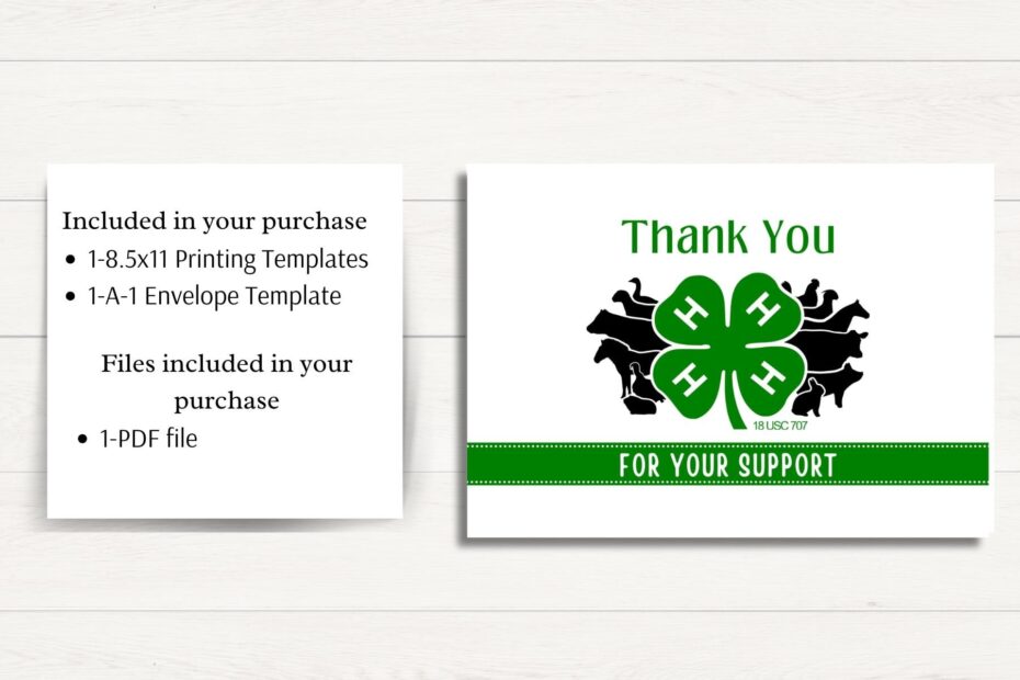 Printable 4H Thank You Card Template 3 5x5 Print At Home Thank You Cards Card Template For 4H Clubs A 1 Envelope Template Etsy