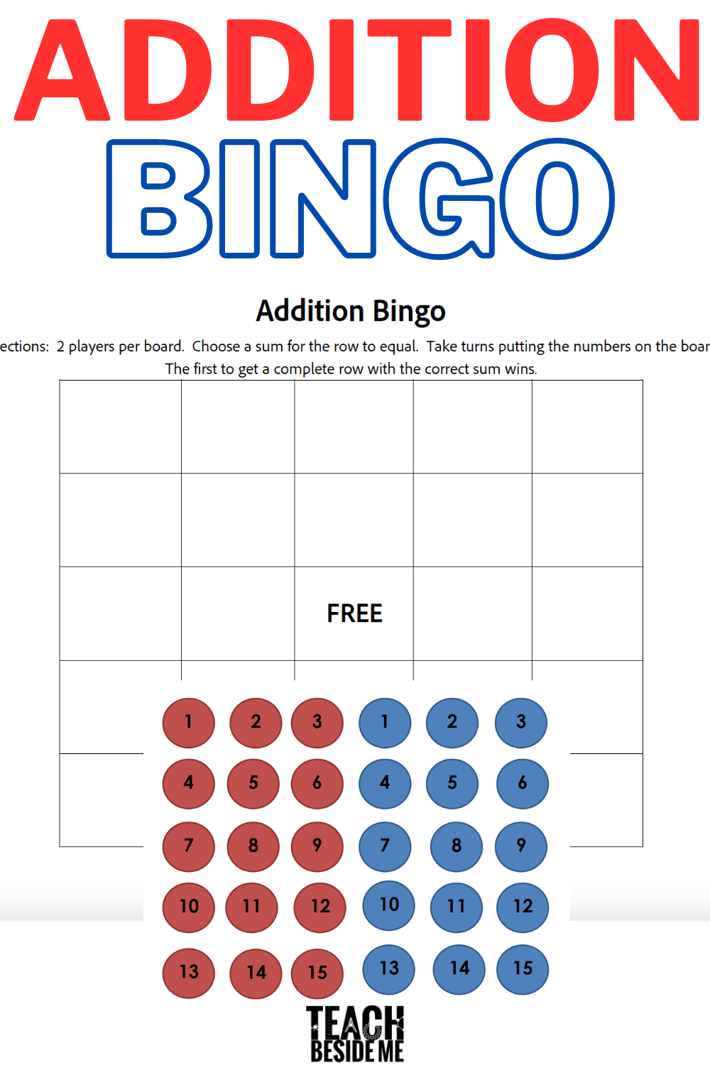 Printable Addition Bingo Game Teach Beside Me