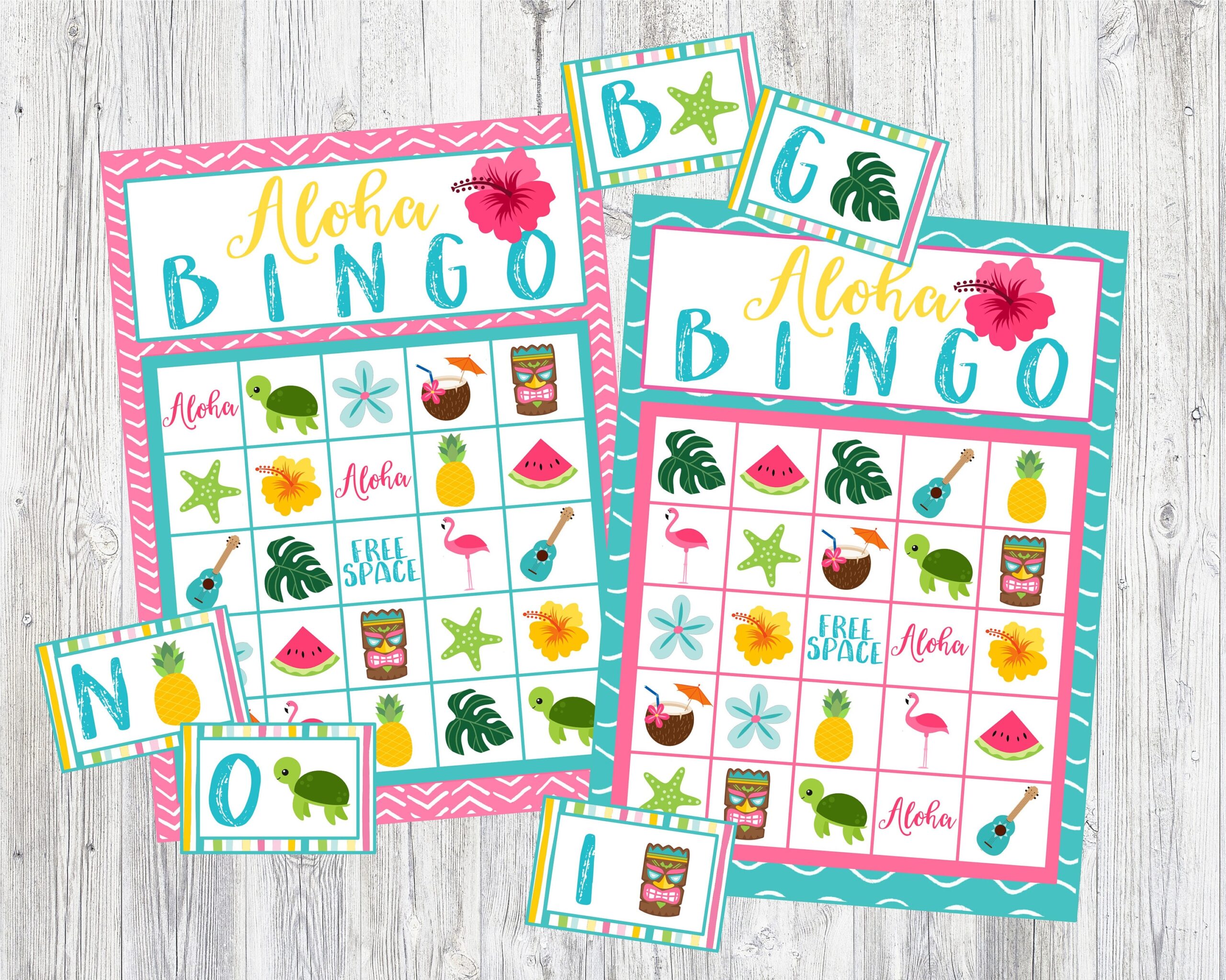 Printable Aloha Bingo Game Set 36 Card Bingo Set With Calling Cards Luau Beach Party Hawaii Bingo Set Instant Digital Download Files Etsy