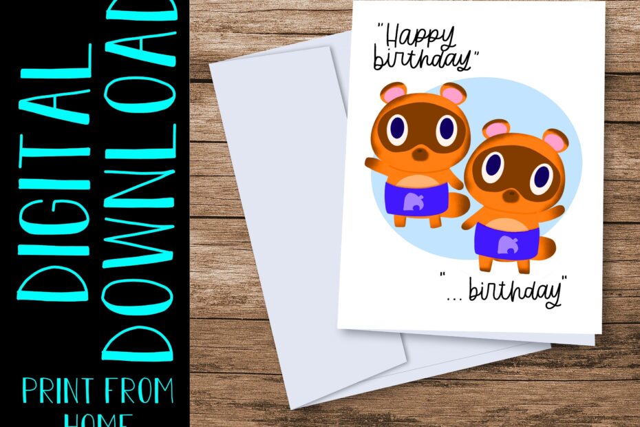 PRINTABLE Animal Crossing Happy Birthday Birthday Card DIGITAL DOWNLOAD
