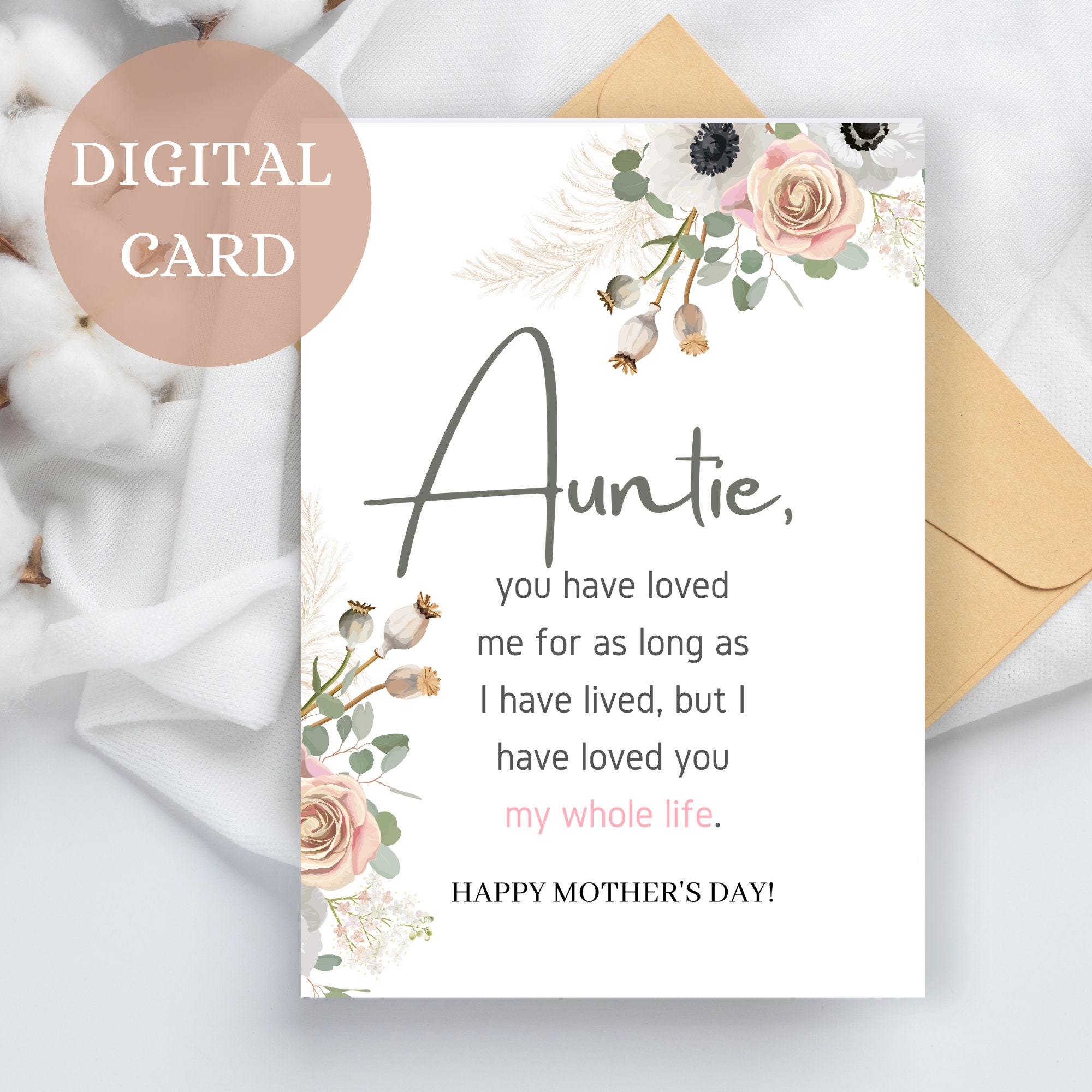 Printable Auntie Mother s Day Card Auntie You Have Loved Me 