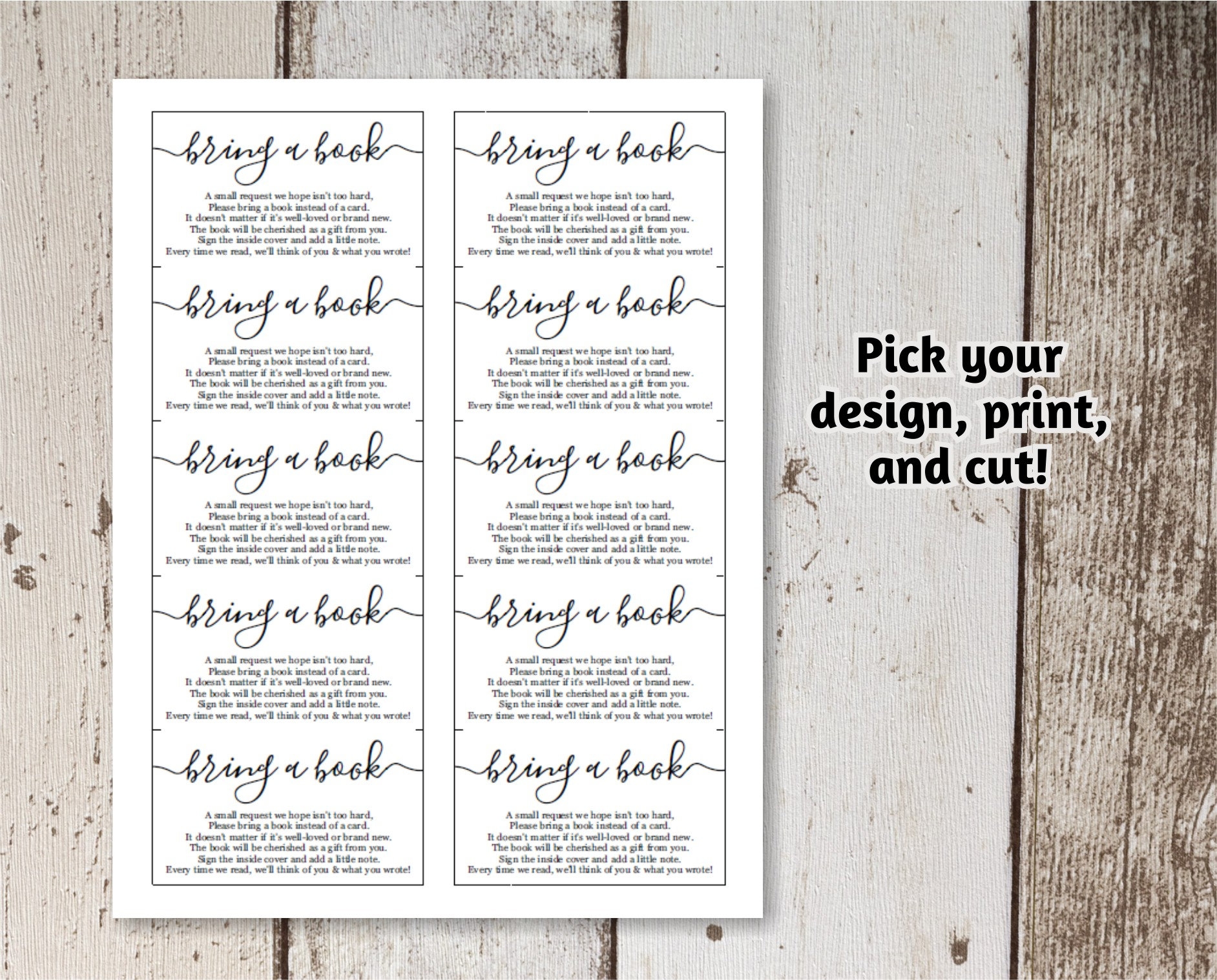 please bring a book instead of a card printable