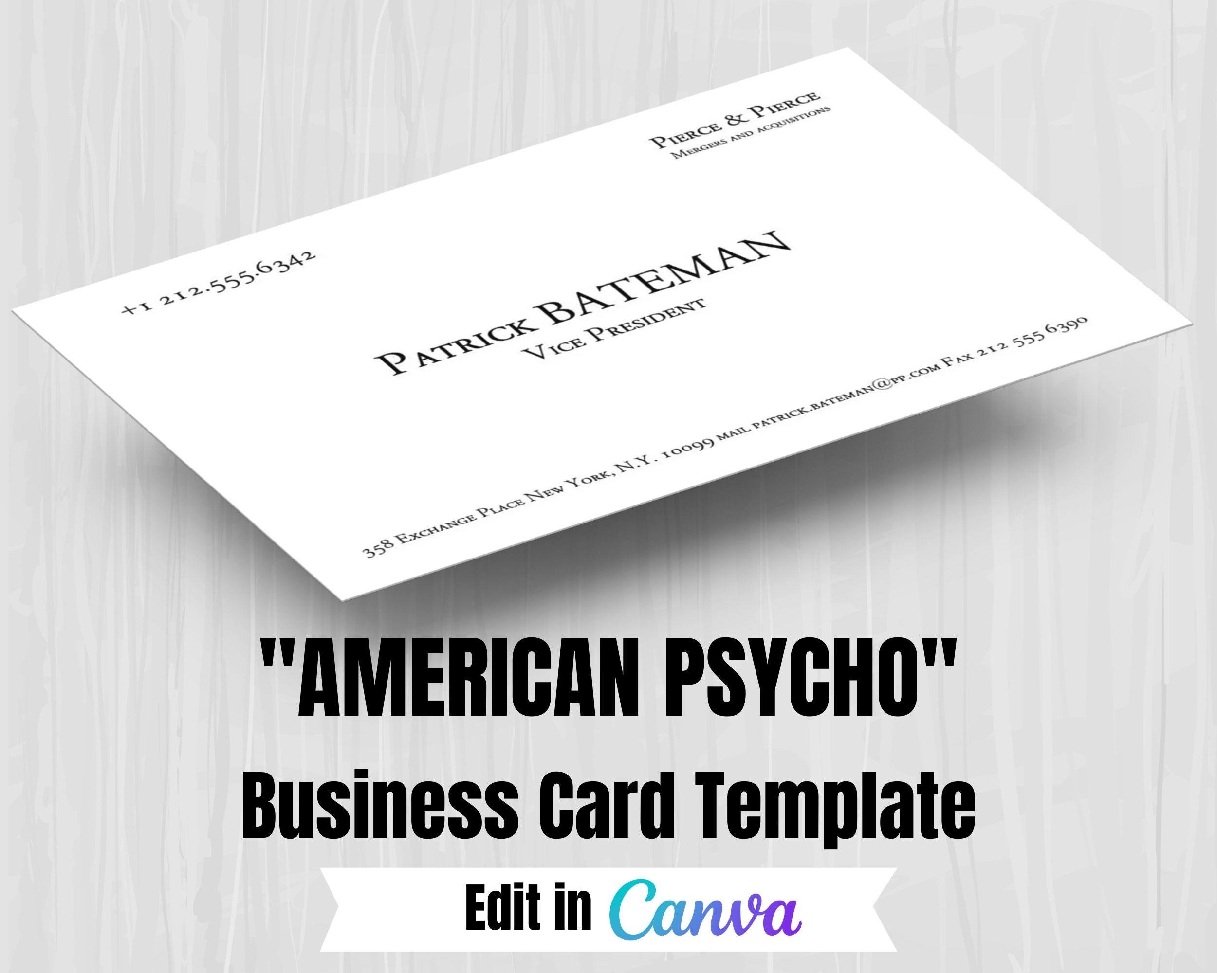 Printable Business Card American Psycho Style Patrick Bateman Business Card Vice President Style DIGITAL Business Card 3 5 X 2