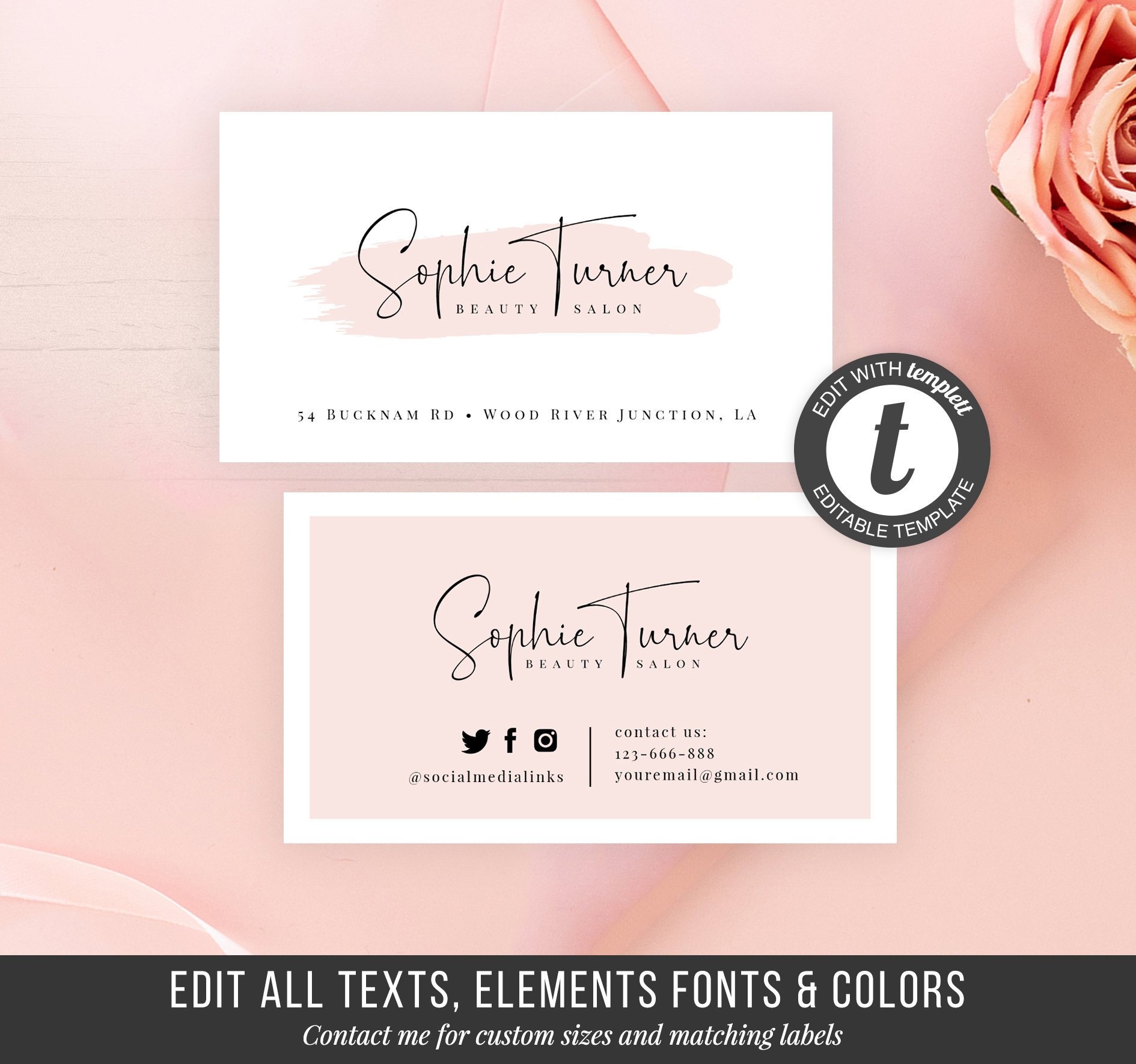 Printable Business Card Template DIY Business Card Instant Beauty Business Card Online Store Cards Calling Cards Business Stationery