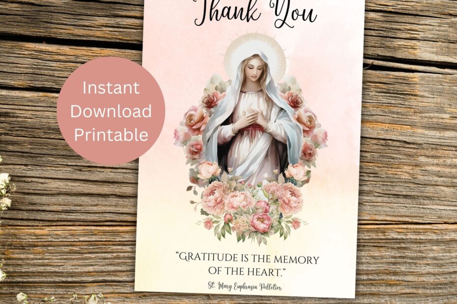 Printable Catholic Thank You Card Virgin Mary Card Saint Quote Greeting Catholic Gratitude Instant Download Etsy