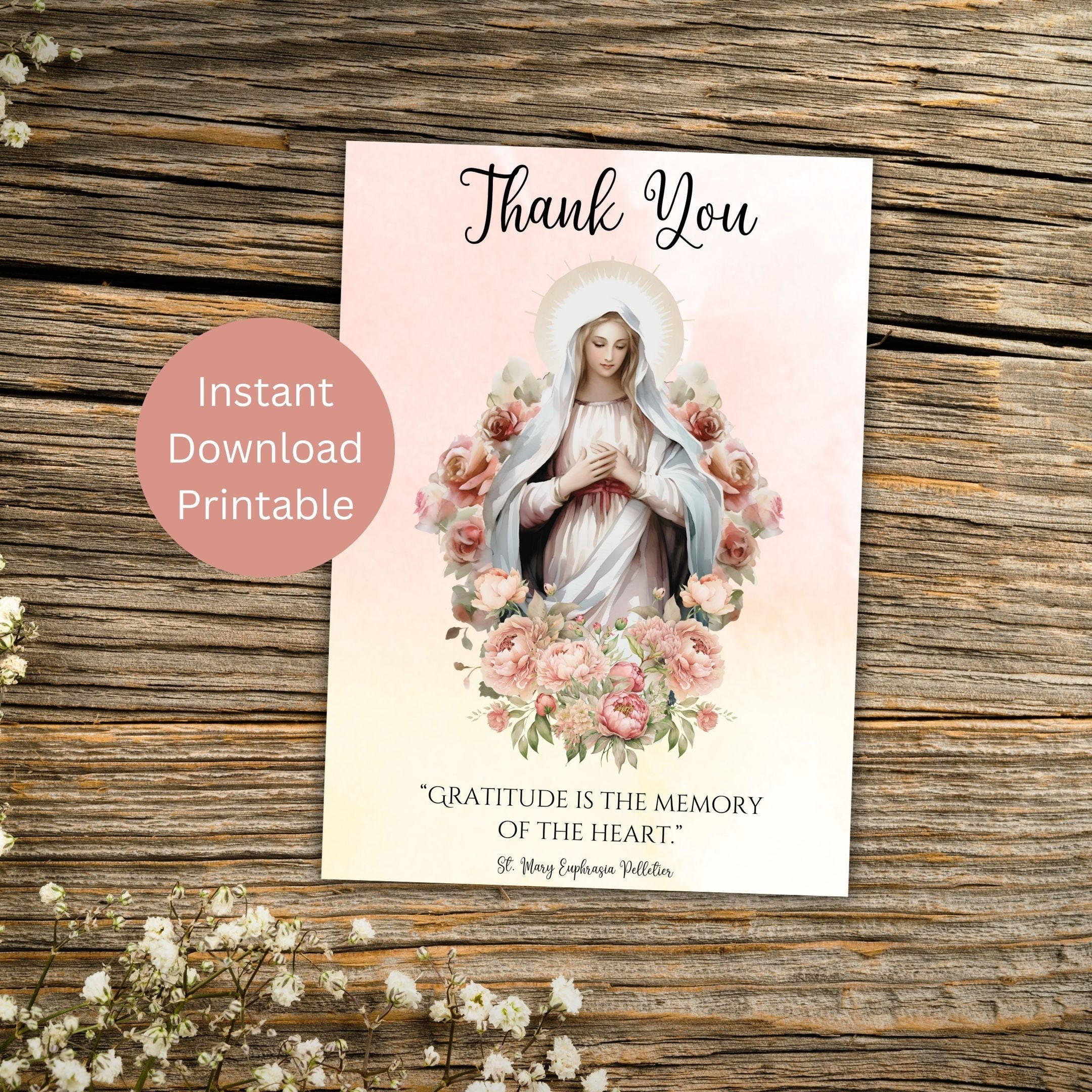 Printable Catholic Thank You Card Virgin Mary Card Saint Quote Greeting Catholic Gratitude Instant Download Etsy