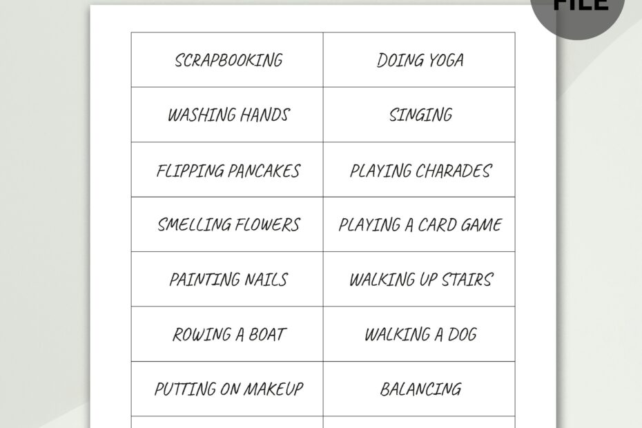Printable Charades Game Family Charades Game Printable Charades For Kids And Adults Family Game Night Group Acting Game Group Game Etsy UK