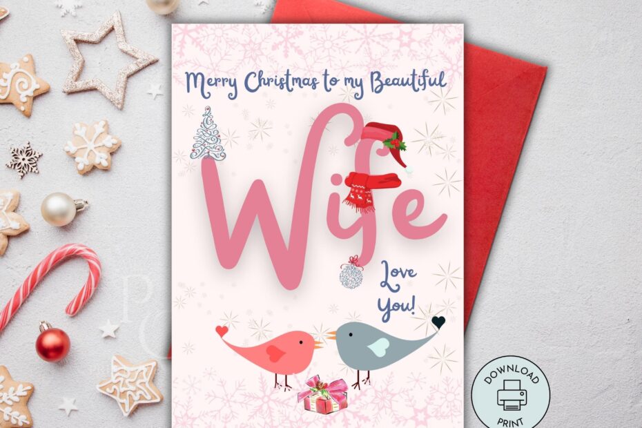 Printable Christmas Card For Wife Merry Christmas Wife Card Xmas