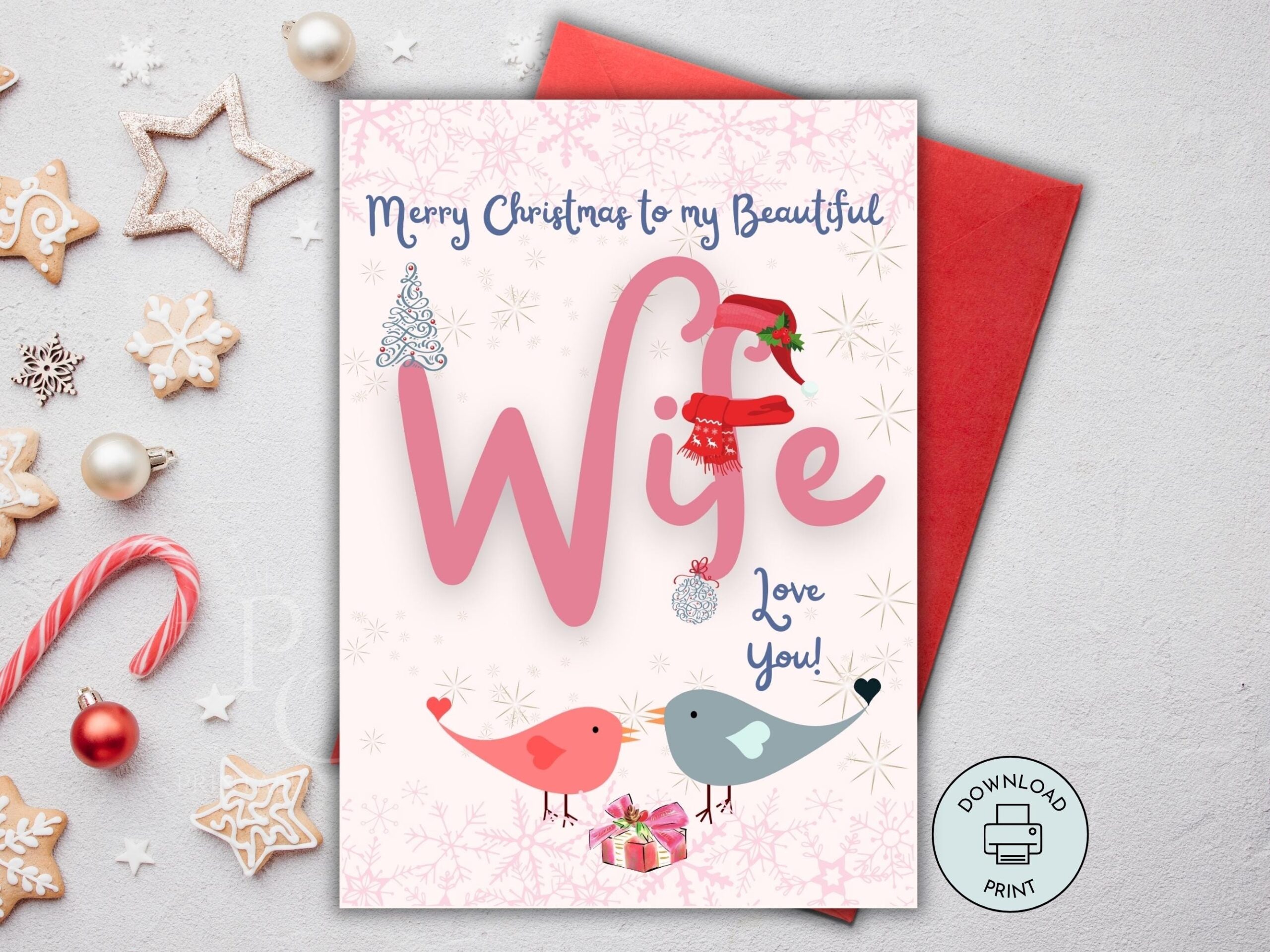 Printable Christmas Card For Wife Merry Christmas Wife Card Xmas 