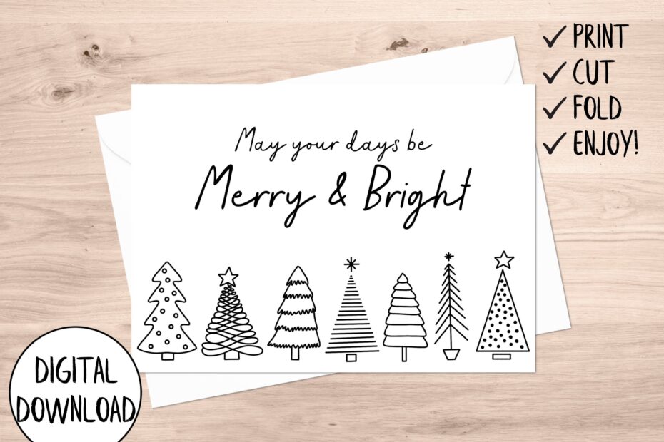 Printable Christmas Card Minimalist Christmas Card Black And