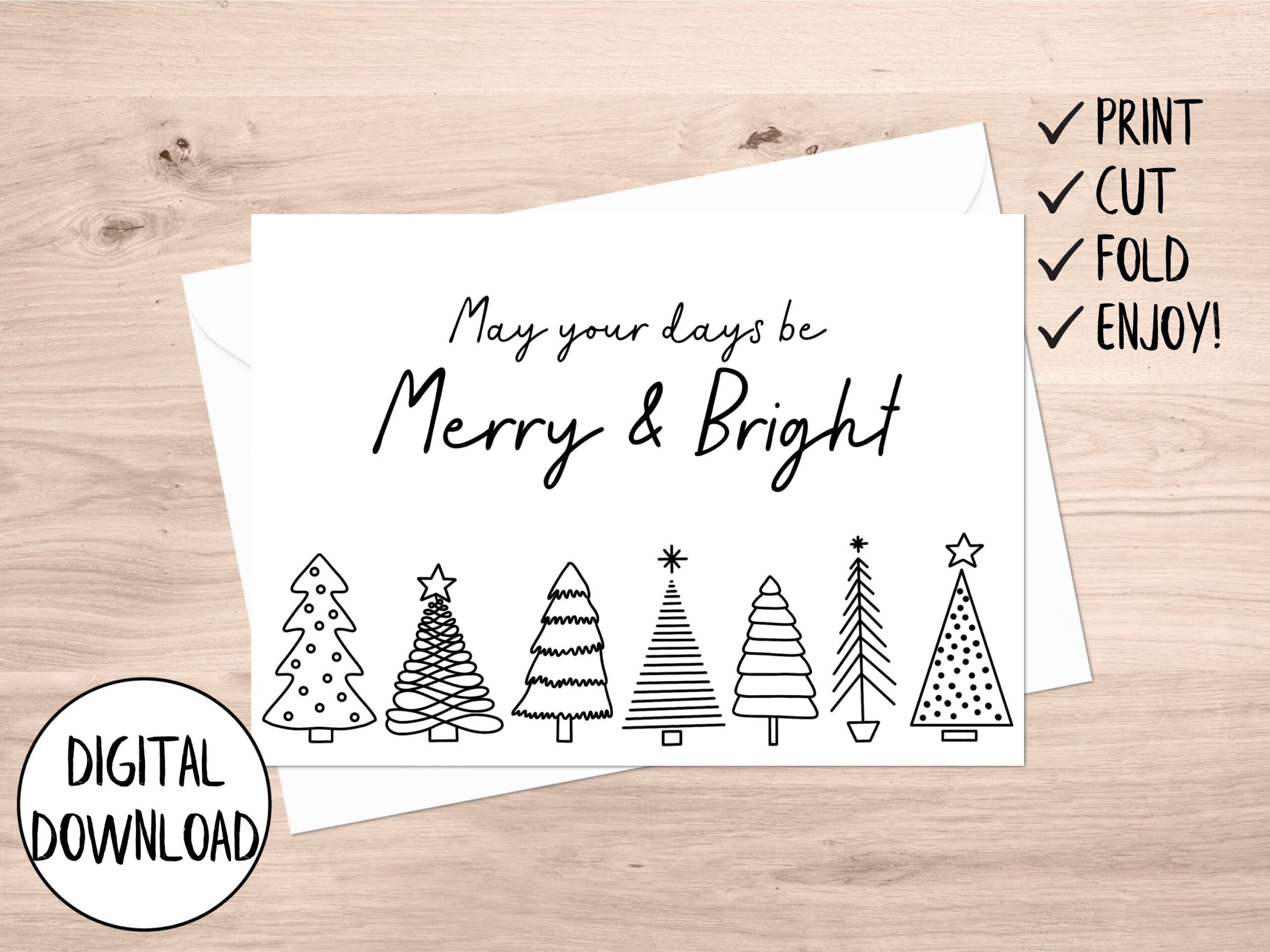 Printable Christmas Card Minimalist Christmas Card Black And 