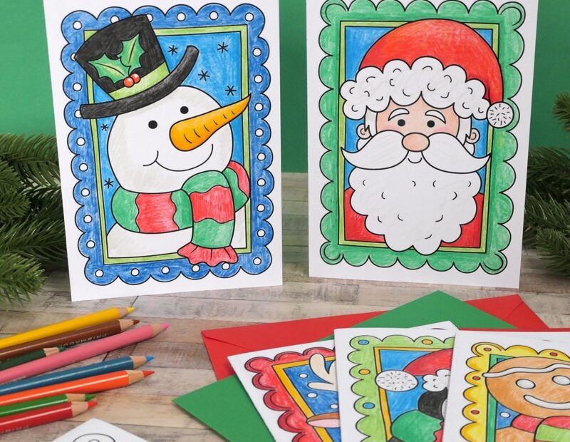 Printable Christmas Cards Colouring Craft For Kids Kate Hadfield Designs