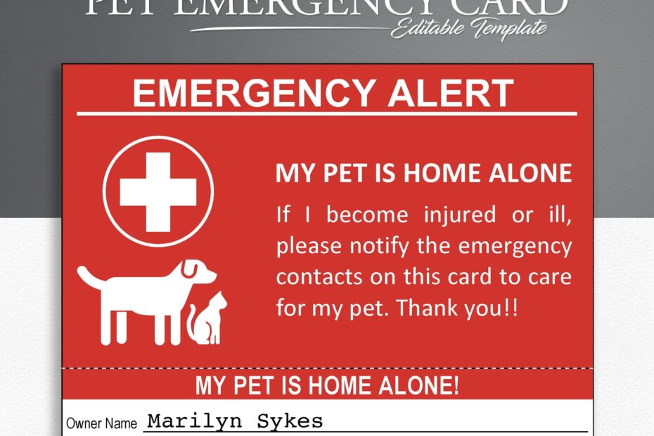 Printable Emergency My Pet Is Home Alone Information Cards Pet