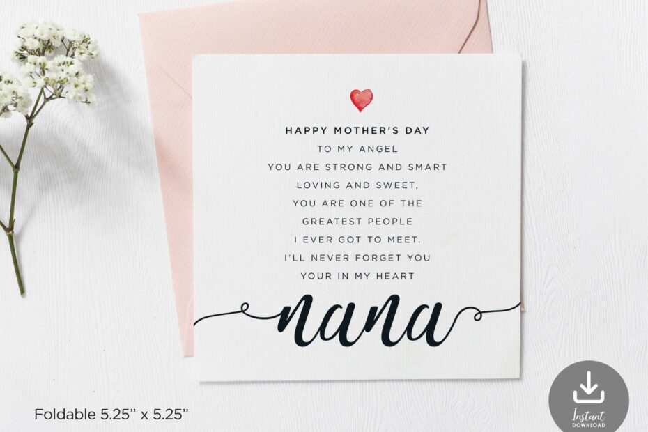 Printable Happy Mothers Day Nana Poem Card Simple Square Nana