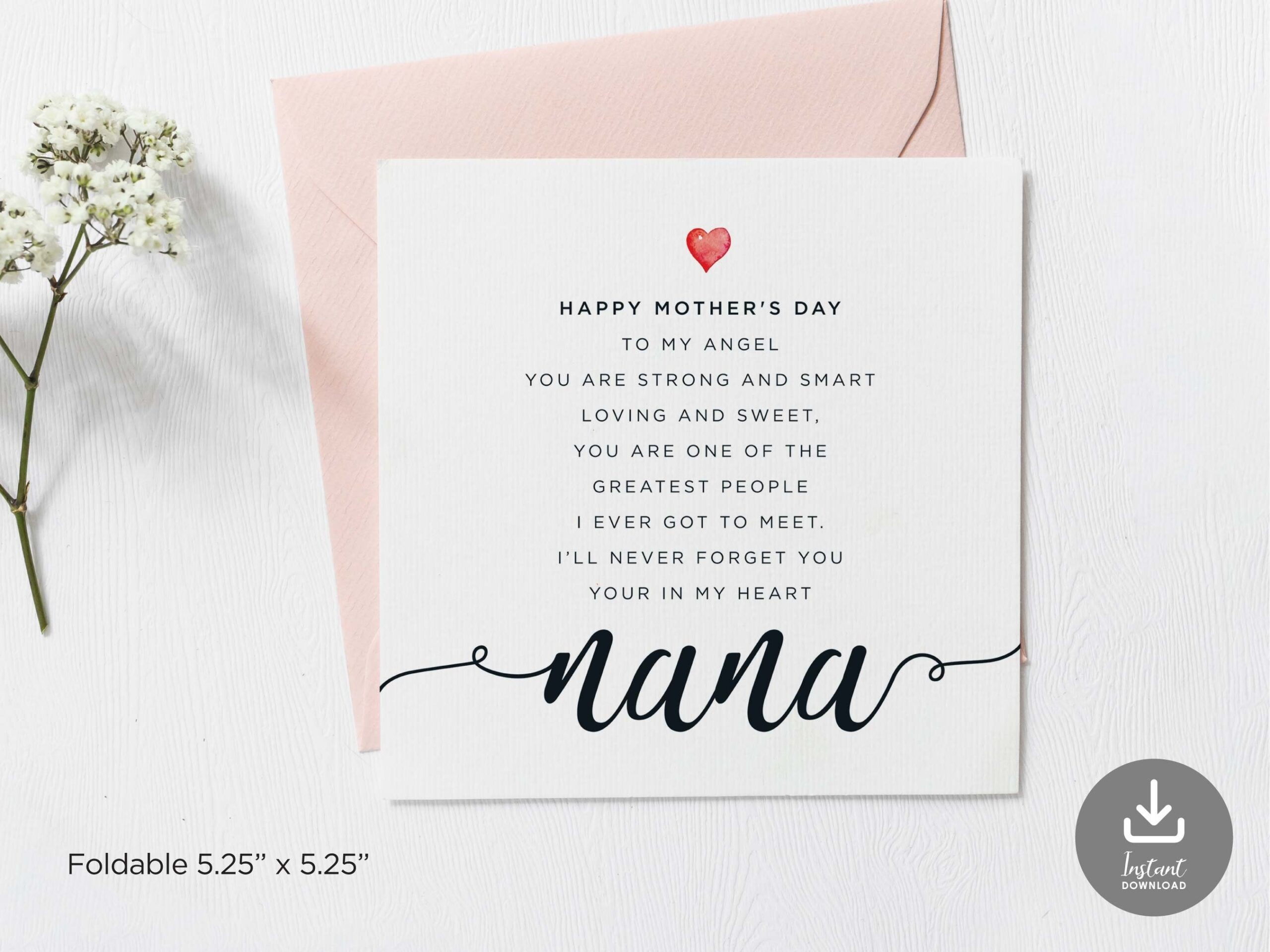 Printable Happy Mothers Day Nana Poem Card Simple Square Nana 