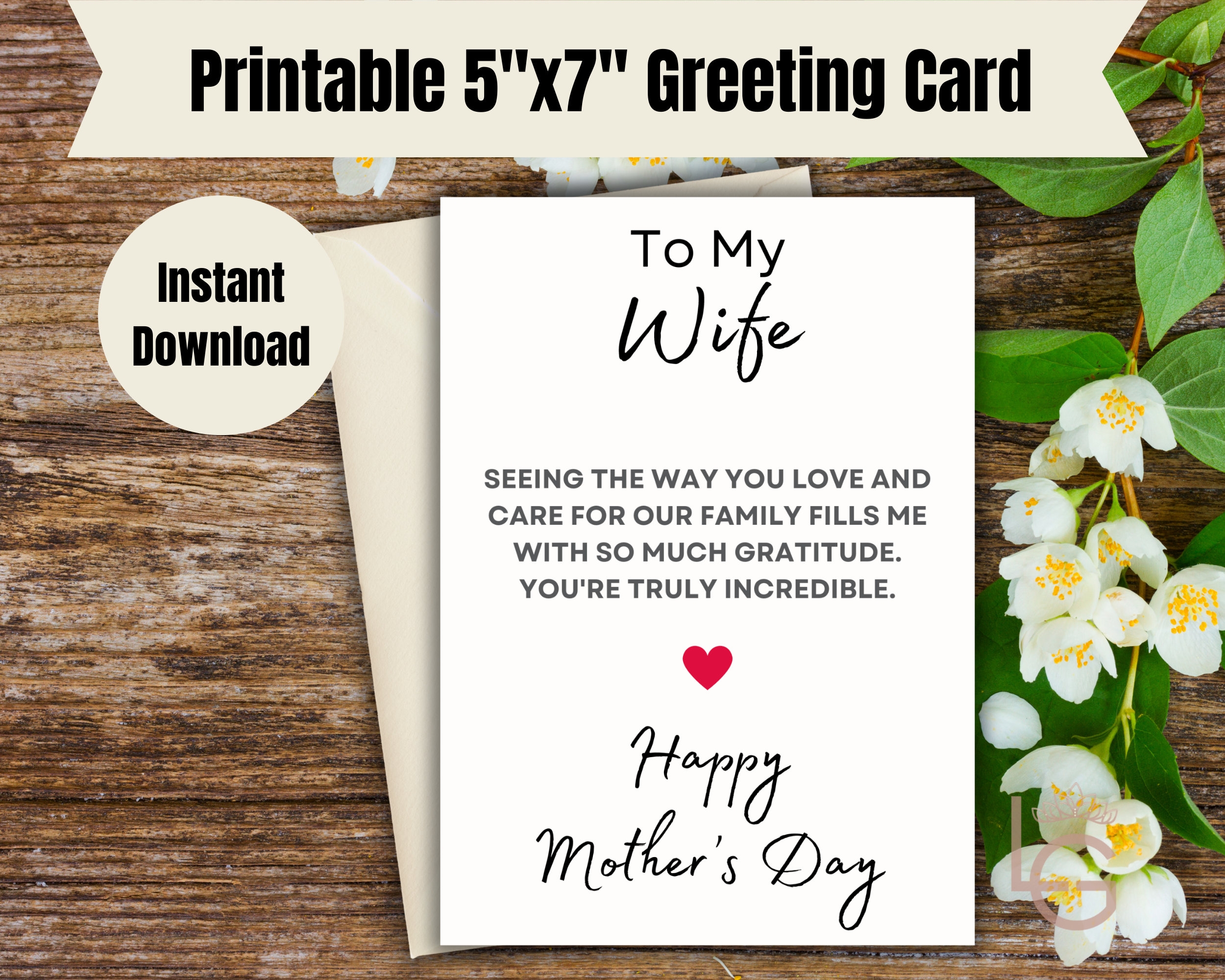 Printable Mother s Day Card For Wife Instant Download Mothers 