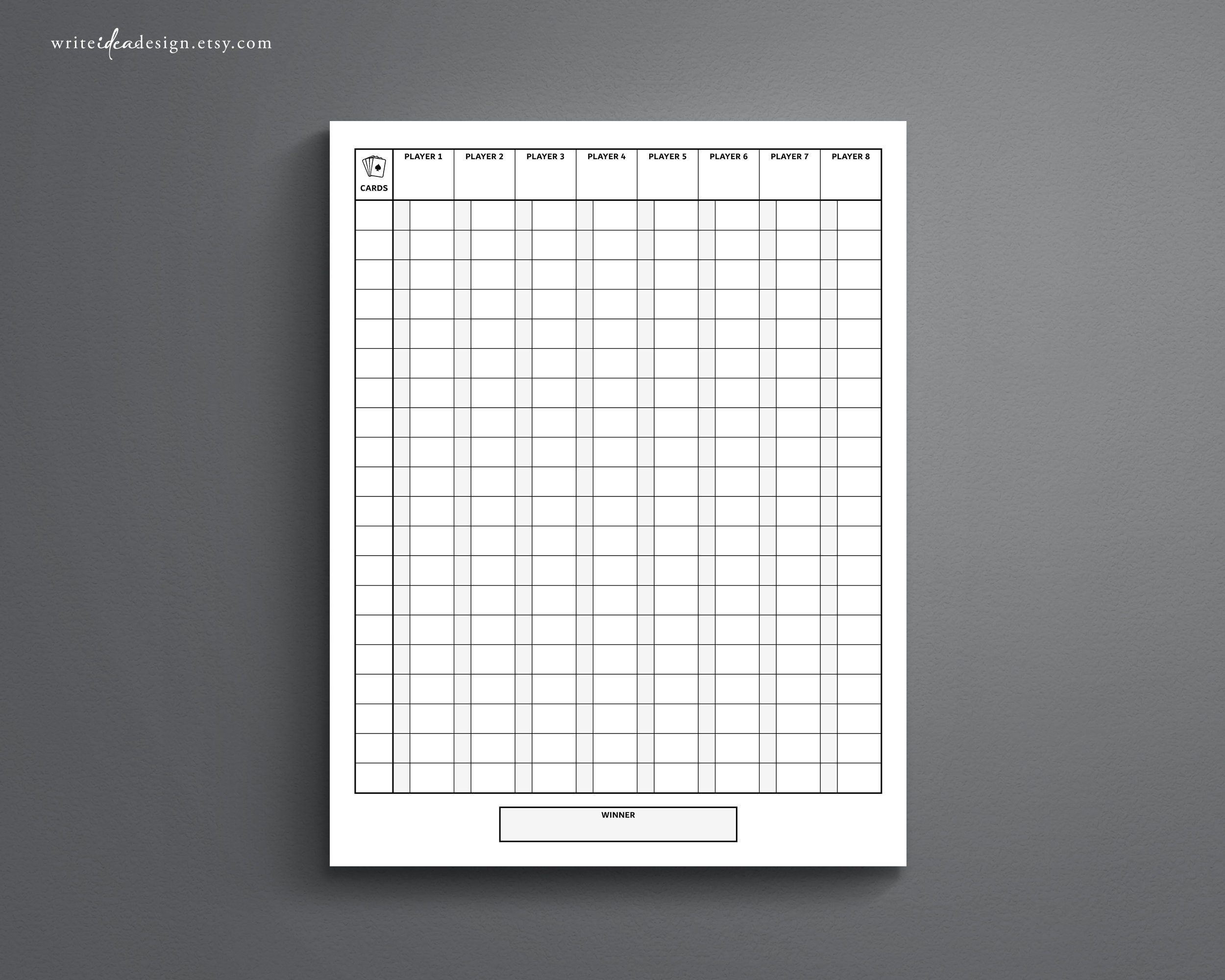 Printable Oh Hell Score Sheet PDF Format US Letter And A4 Sizes Oh Hell Card Game Oh Hell Score Pad Etsy