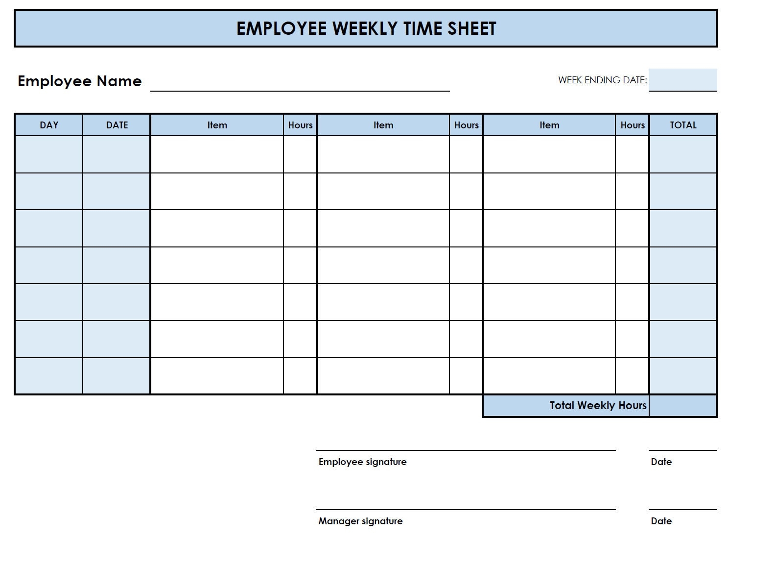 Printable PDF Weekly Timesheet Items Printable Timesheet Time Card Time Tracker Work Log Timekeeping Sheet 