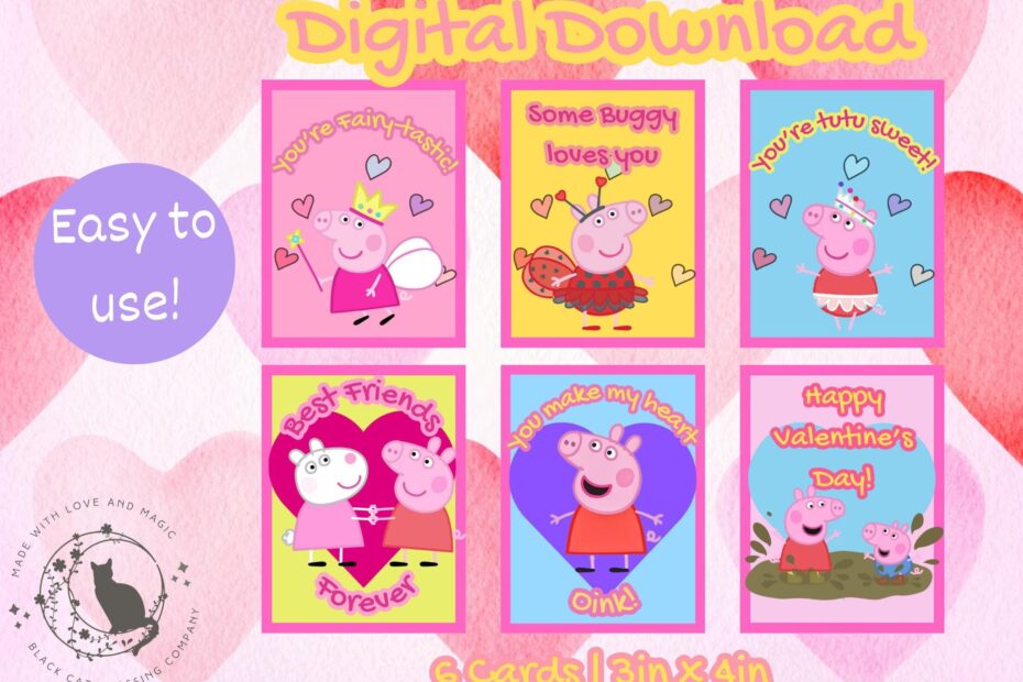 Printable Peppa Pig Valentine s Day Cards 6 Card Set Etsy