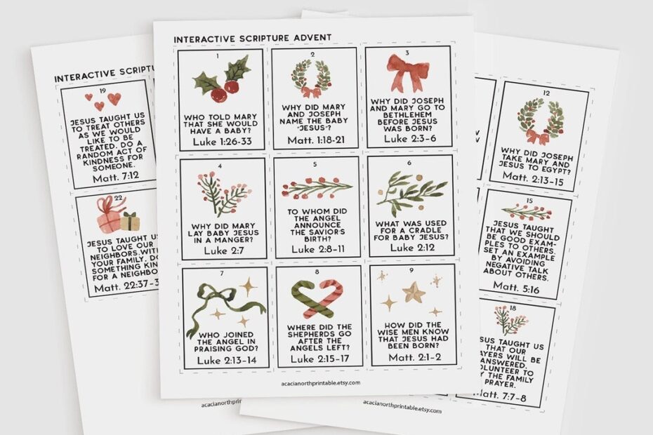 Printable Scripture Advent Cards 24 Scripture Cards With Bible Verses Questions Or Prompts To Practice Jesus Teachings PDF US Letter Etsy