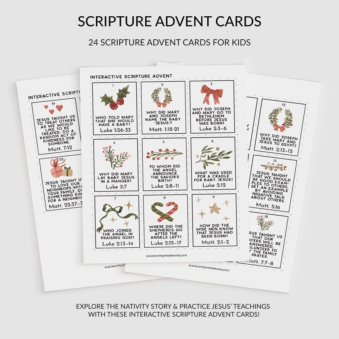 Printable Scripture Advent Cards 24 Scripture Cards With Bible Verses Questions Or Prompts To Practice Jesus Teachings PDF US Letter Etsy