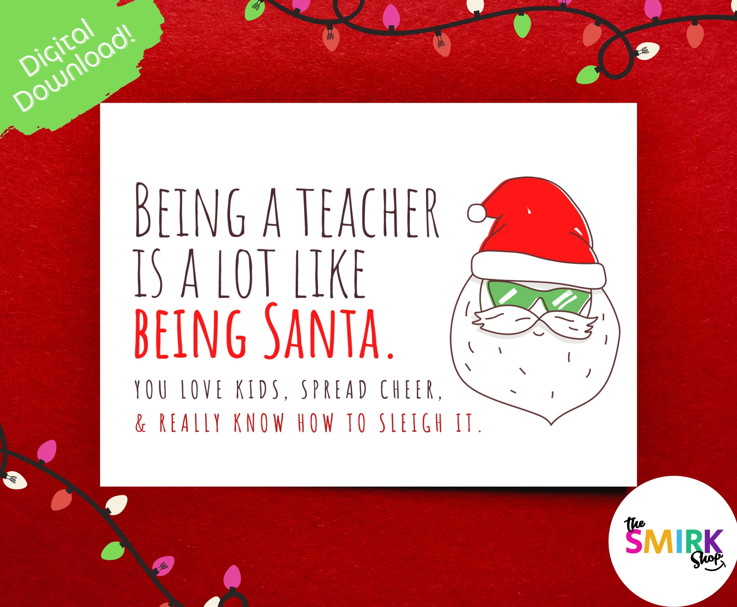 Printable Teacher Holiday Card Teacher Christmas Card Holiday 