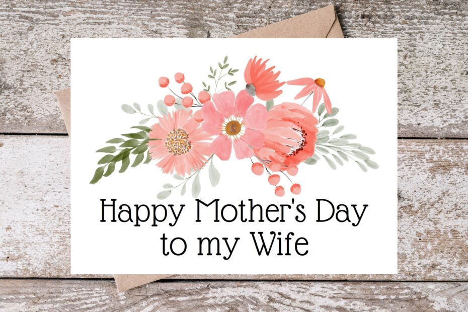 Printable Wife Mothers Day Card Happy Mother s Day To My Wife Wife Card With Pink Watercolor Floral Design Card For Wife PF002 Etsy