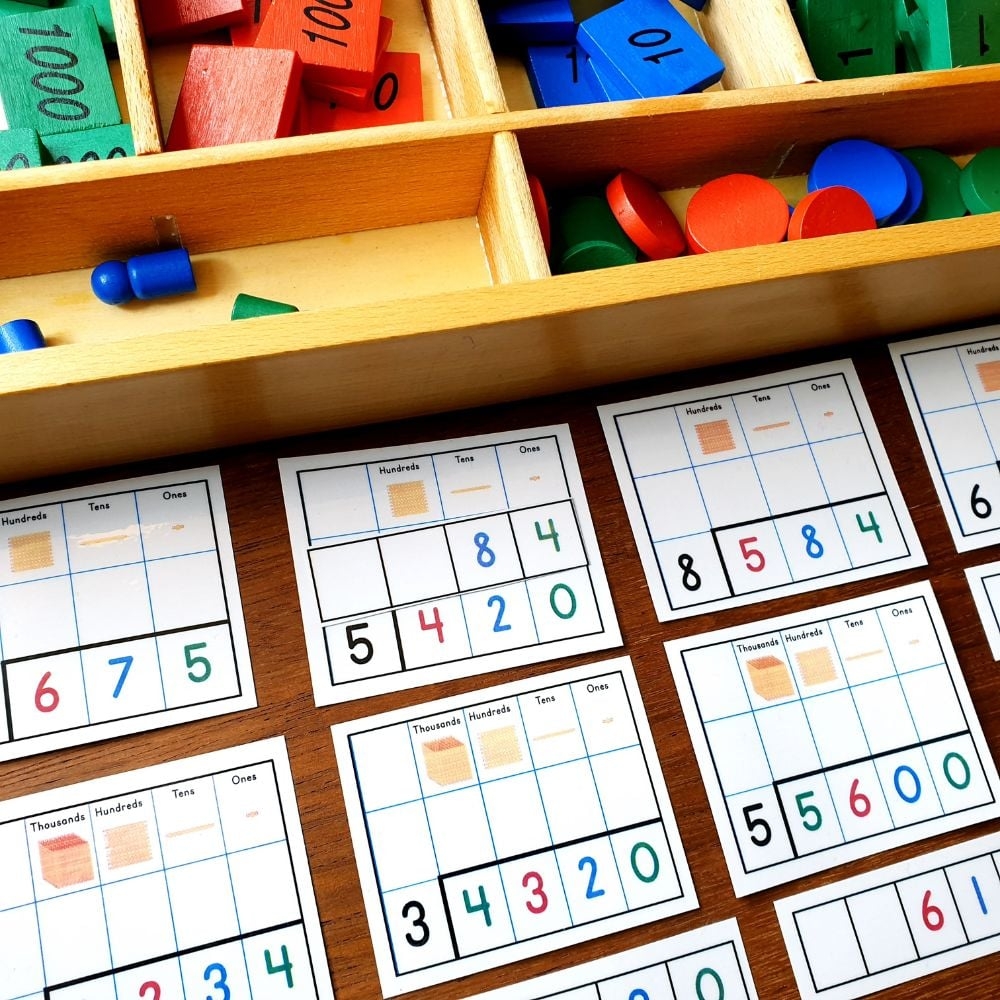 Short Division Place Value Operation Math Cards Montessori Nature
