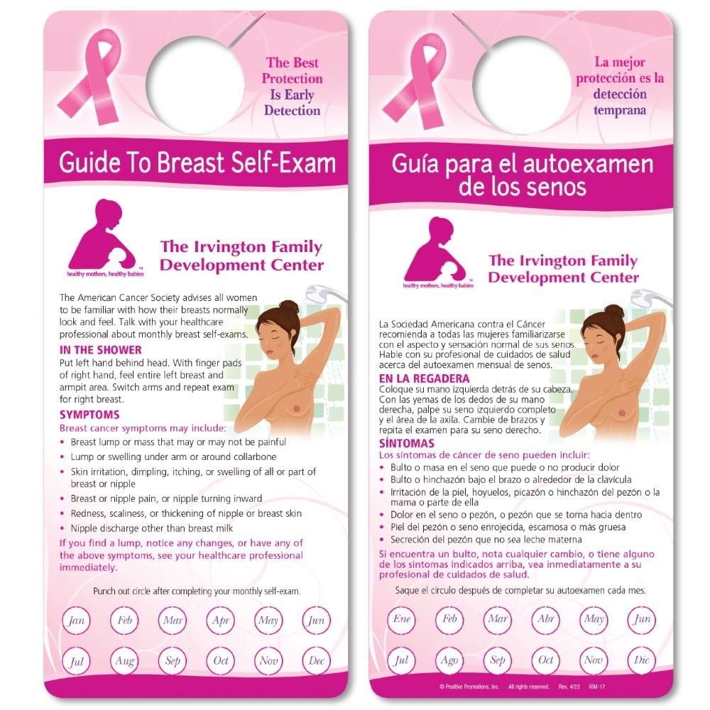 Step By Step Breast Self Exam Bilingual Punch Out Shower Card
